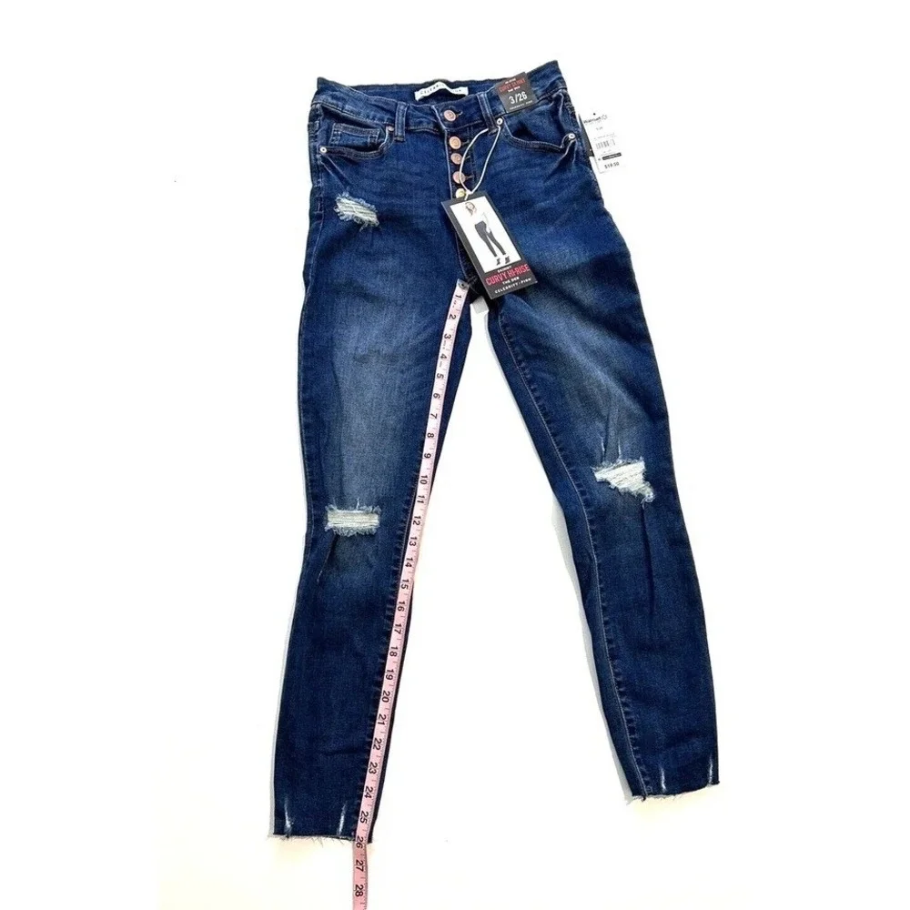Celebrity Pink‎ The Deb Curvy Hi-Rise Skinny Jeans Dark Wash Distressed 3/26 NEW
